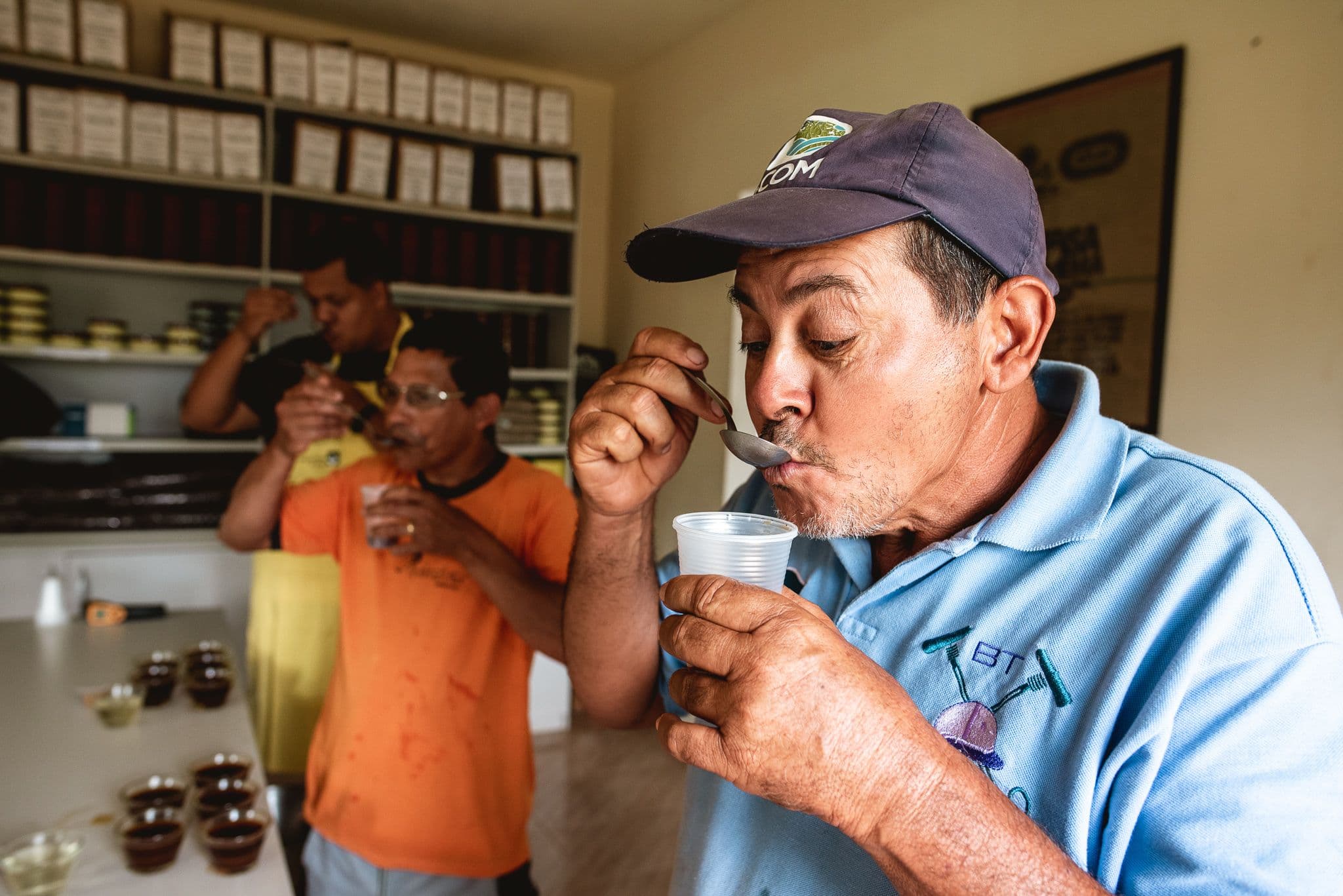 Coffee from Brazil being cupped in a cooperative